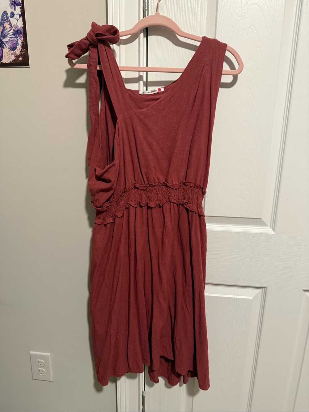 One-Shoulder Rust Red Tie-Shoulder Dress